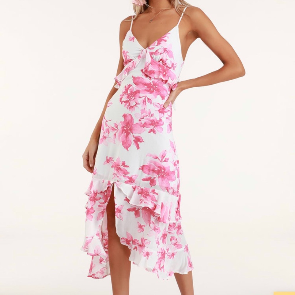 “Island time” pink and white floral dress
